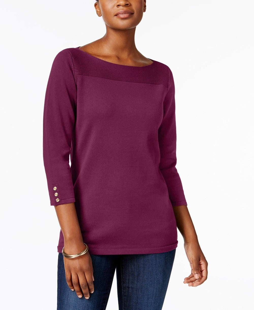 Karen Scott Women's Cotton Boat Neck Top Purple Size Medium