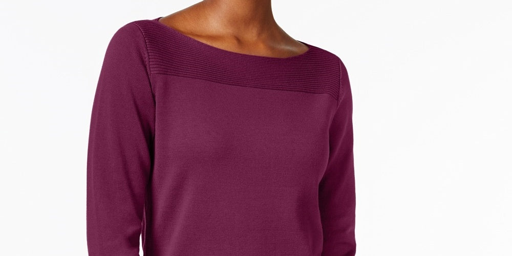 Karen Scott Women's Cotton Boat Neck Top Purple Size Medium