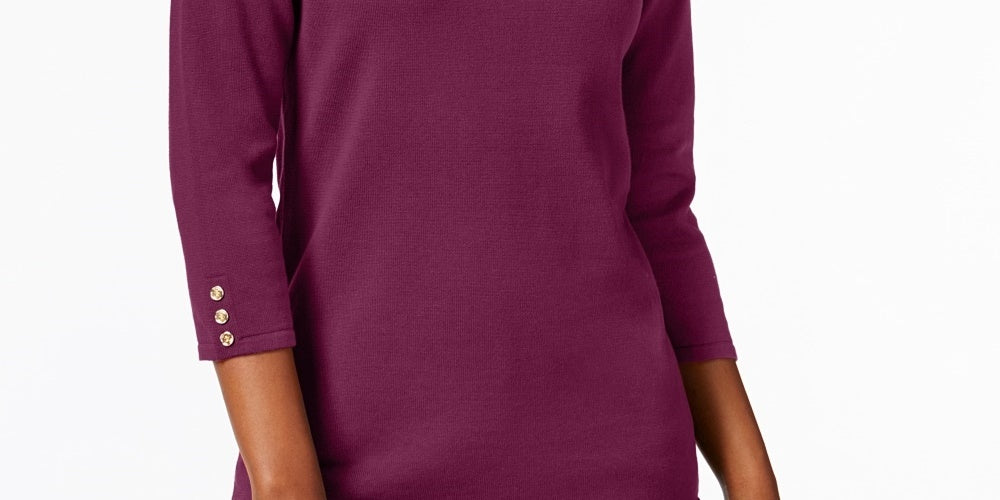 Karen Scott Women's Cotton Boat Neck Top Purple Size Medium