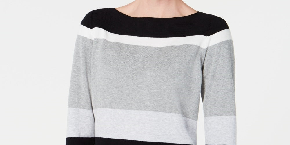 Karen Scott Women's Striped Boatneck Sweater Black Size Large