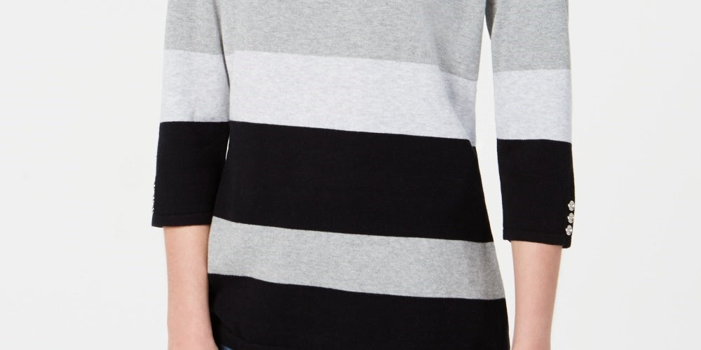 Karen Scott Women's Striped Boatneck Sweater Black Size Large