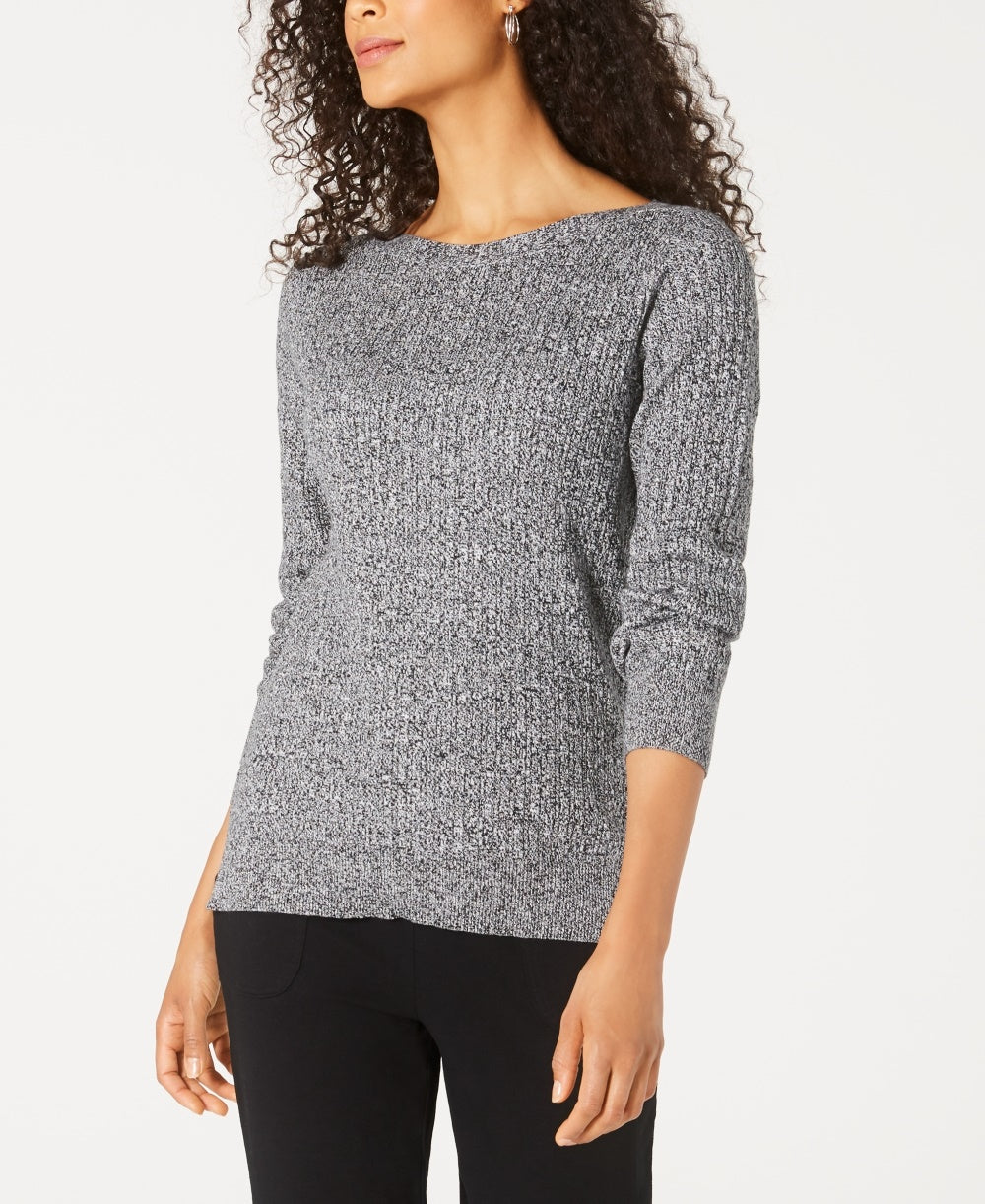 Karen Scott Women's Boat Neck Cotton Sweater Grey Size Small