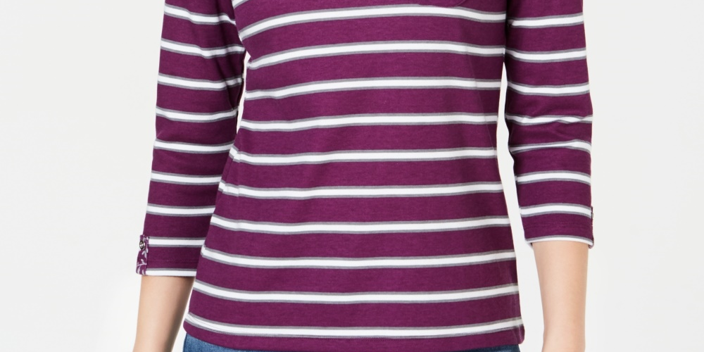 Karen Scott Women's Floral Yoke Striped Top Red Size Medium