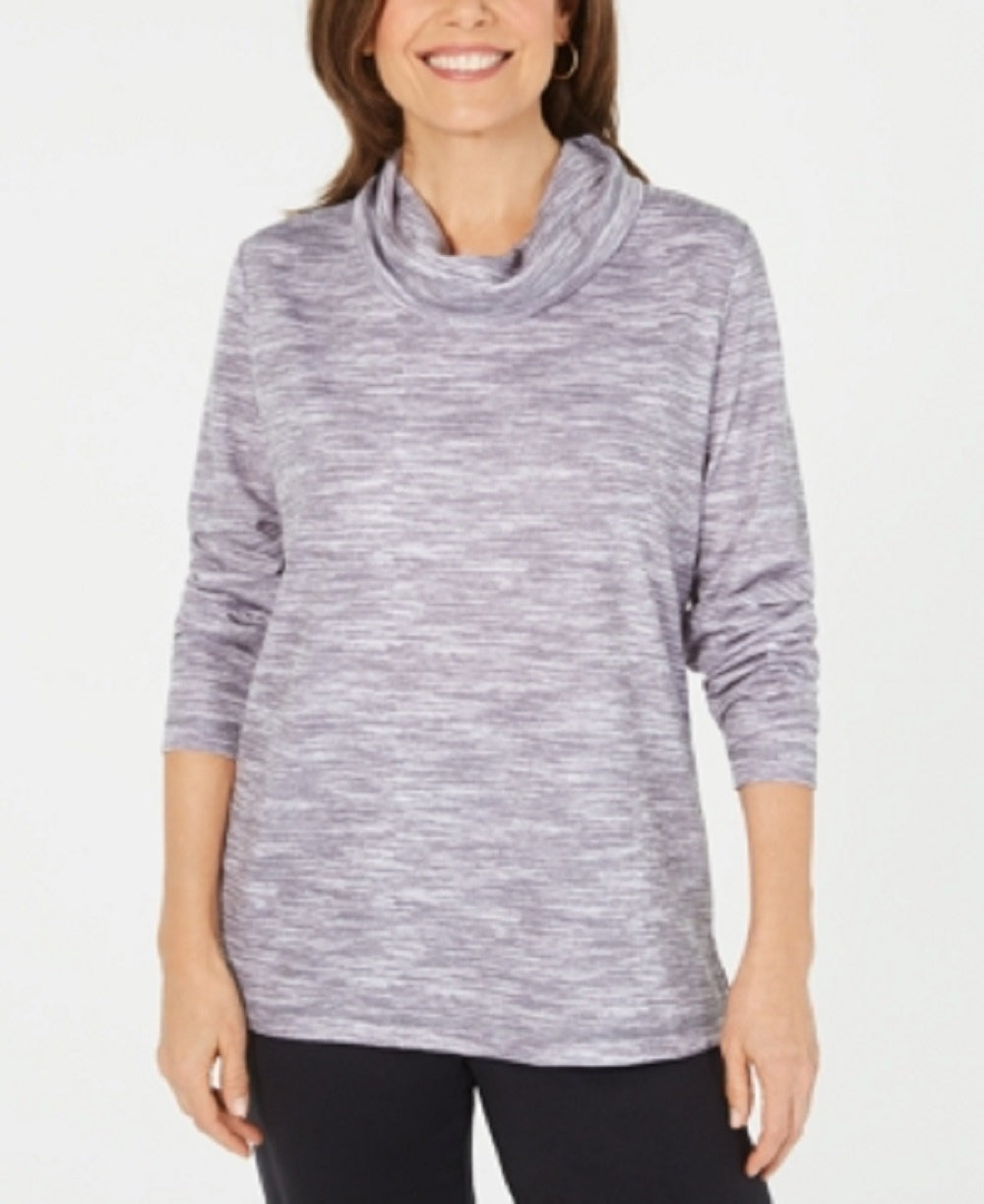 Karen Scott Women's Petite Funnel-Neck Space-Dyed Top Gray Size Medium