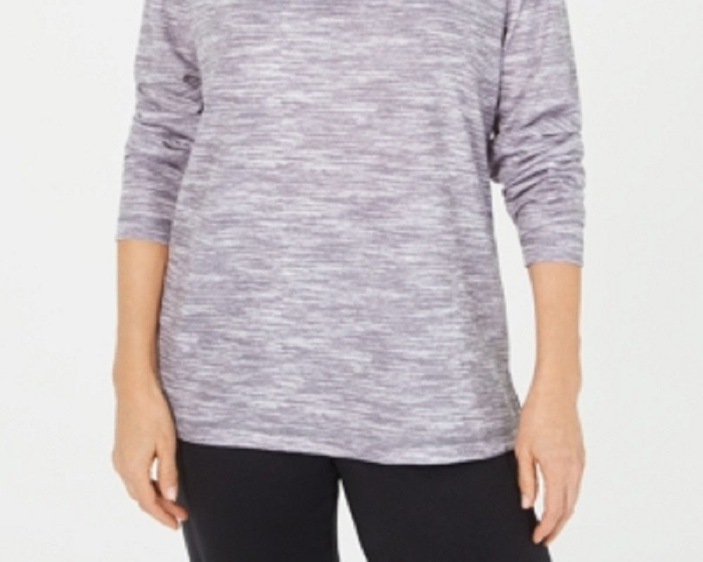 Karen Scott Women's Petite Funnel-Neck Space-Dyed Top Gray Size Medium
