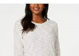 Karen Scott Women's Space Dye 3/4 Sleeve Top White Size Petite Medium