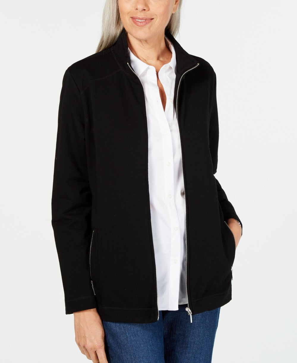 Karen Scott Women's Stand Collar Zip Front Jacket Black Size X-Small