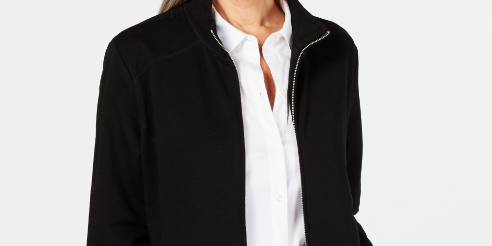 Karen Scott Women's Stand Collar Zip Front Jacket Black Size X-Small
