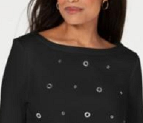 Karen Scott Women's Cotton Grommet Top Black Size Small