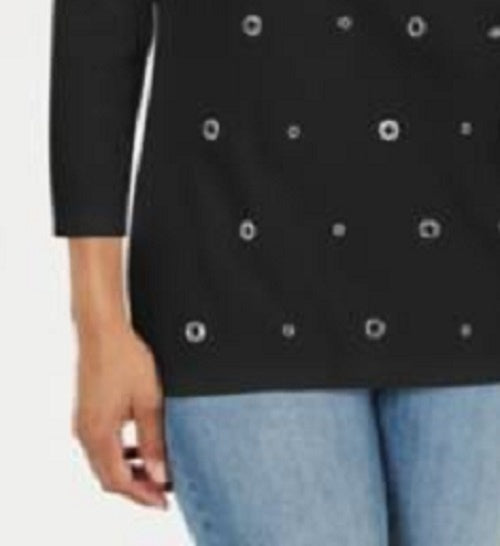Karen Scott Women's Cotton Grommet Top Black Size Small