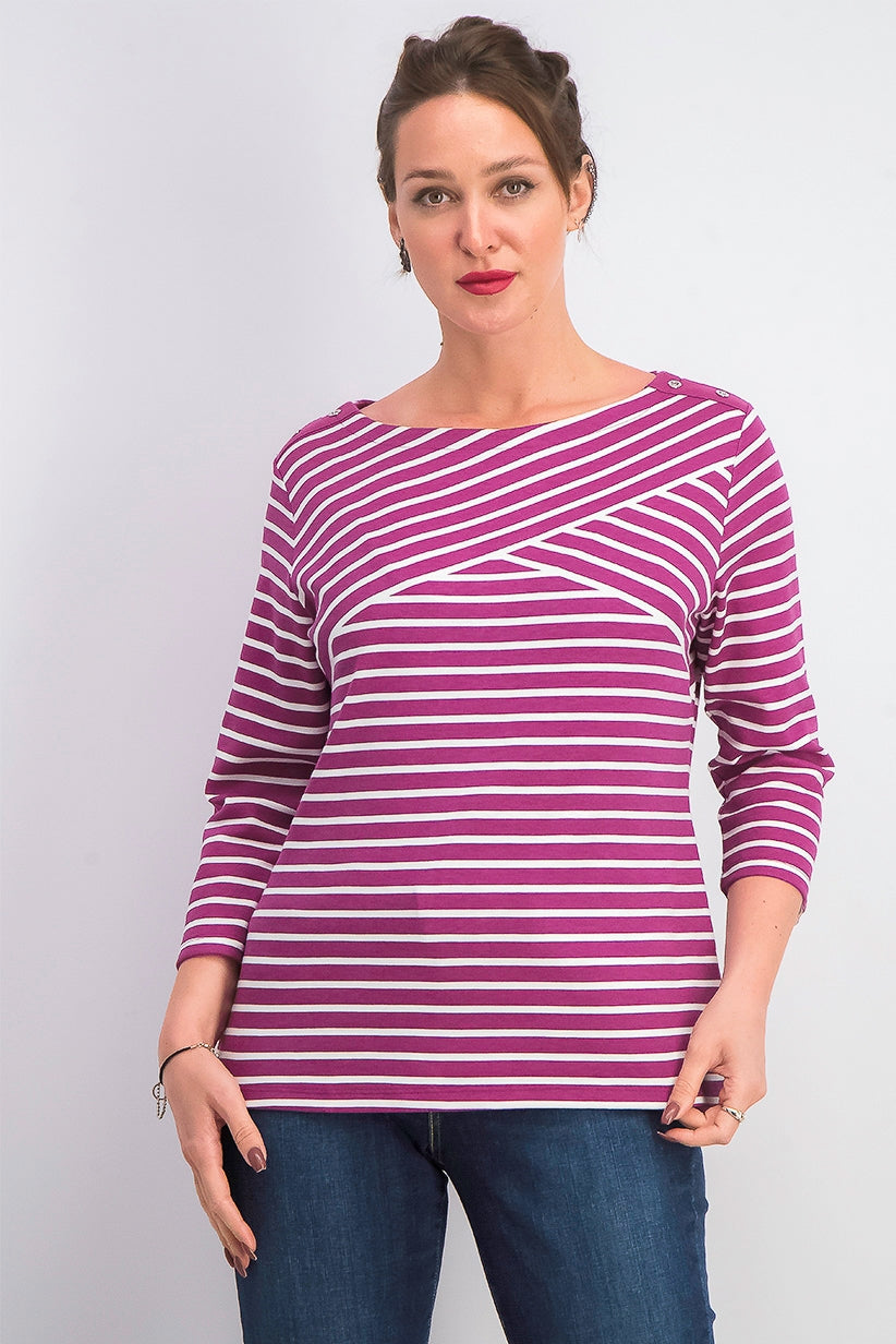 Karen Scott Women's Striped Crossover Top Purple Size Extra Small