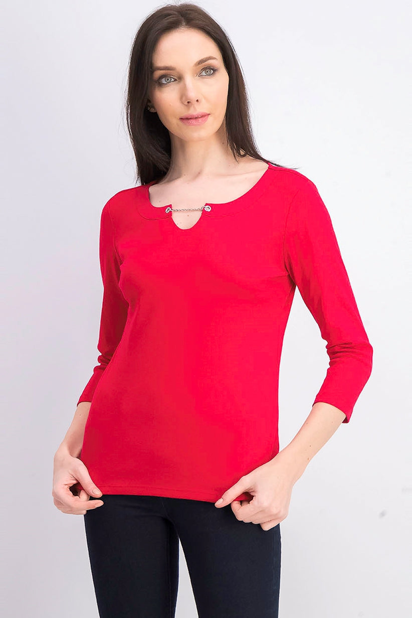 Karen Scott Women's Three Quarter Sleeve Top Red Size Small
