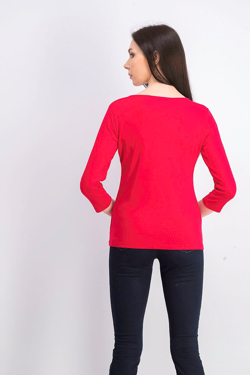 Karen Scott Women's Three Quarter Sleeve Top Red Size Small