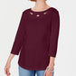 Karen Scott Women's Three Quarter Sleeve Cutout Top Red Size Small