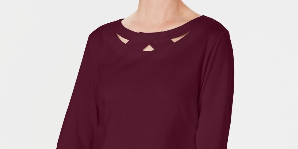 Karen Scott Women's Three Quarter Sleeve Cutout Top Red Size Small
