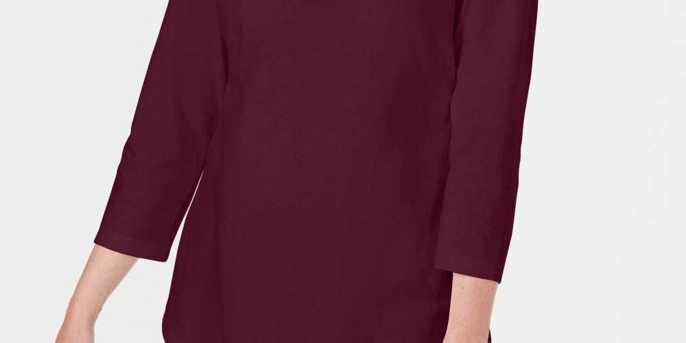 Karen Scott Women's Three Quarter Sleeve Cutout Top Red Size Small