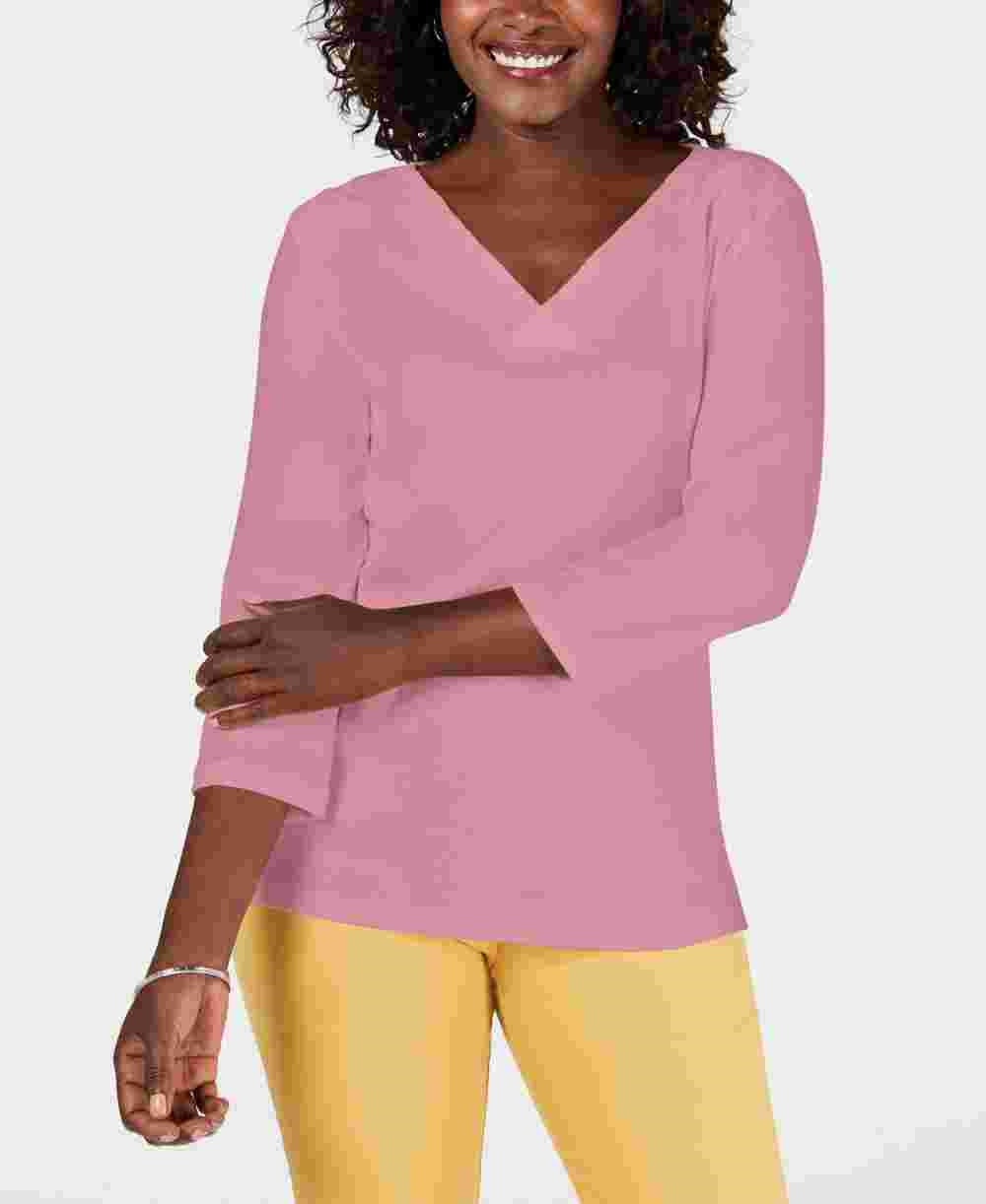 Karen Scott Women's Eyelet Trim Top Pink Size X-Small