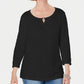 Karen Scott Womne's Three-Quarter Sleeve Top Black Size X-Small