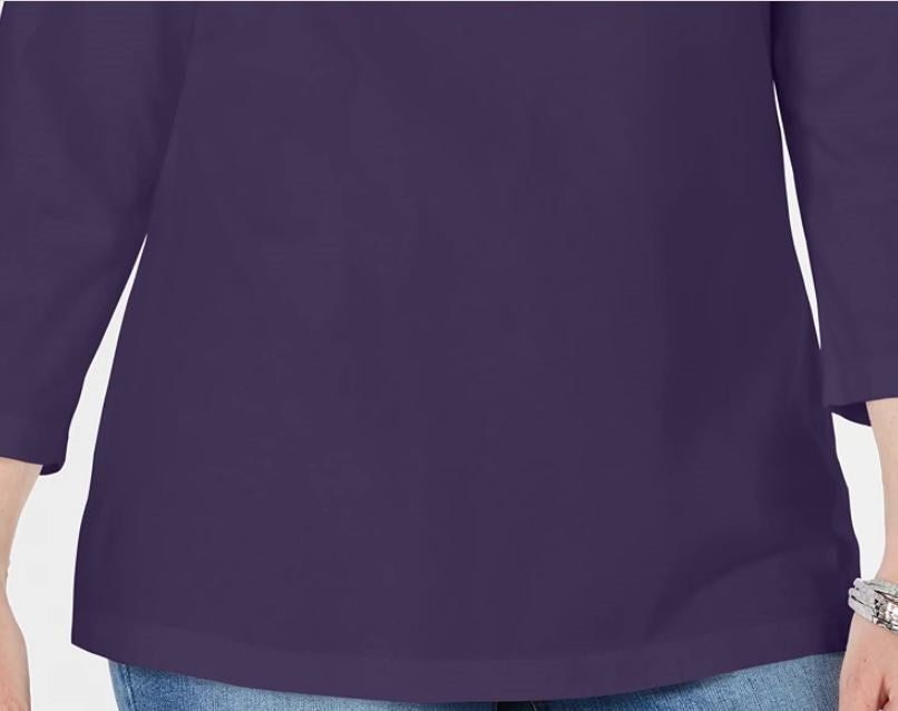 Karen Scott Women's Three Quarter Sleeve Top  Purple Size Small