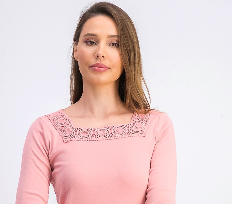 Karen Scott Women's Crochet Square Neck Top Pink Size Small