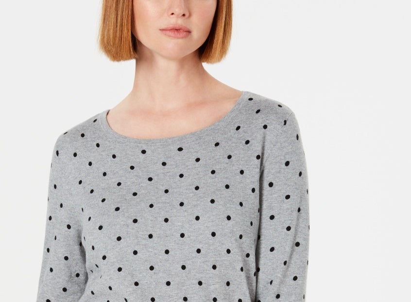 Karen Scott Women's Printed 3/4 Sleeve Sweater Grey Size Petite Small