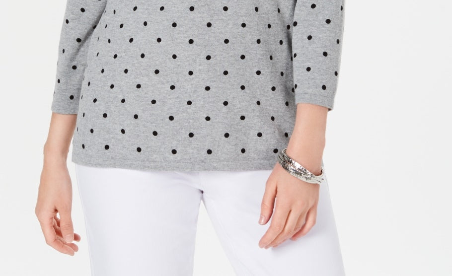 Karen Scott Women's Printed 3/4 Sleeve Sweater Grey Size Petite Small