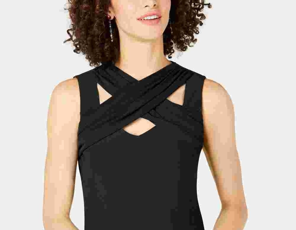 INC International Concepts Women's Crisscross Cutout Top Black Size X-Small
