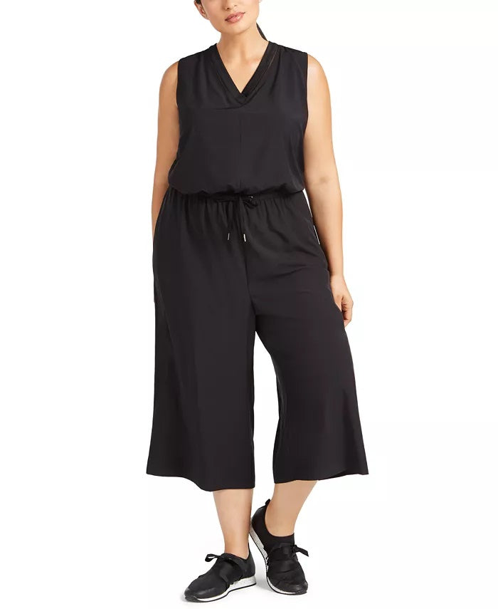 Ideology Women's Plus Sleeveless Drawstring Waist Cropped Jumpsuit Black Size 2X