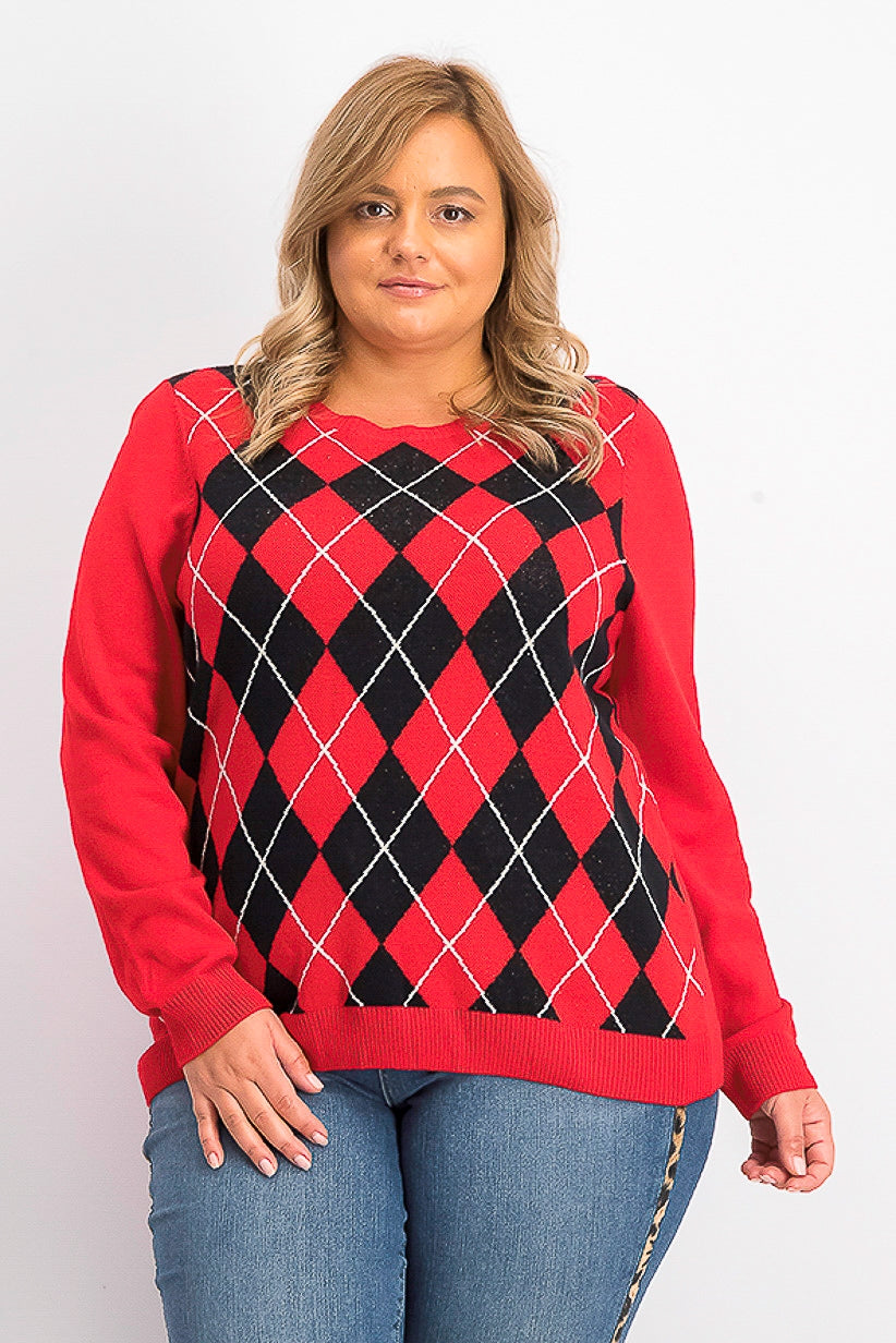 Charter Club Women's Argyle Crewneck Sweater Red Size X-Large