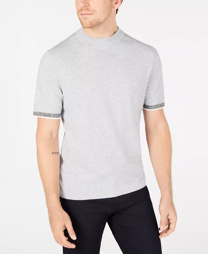 Alfani Men's Mock Neck Short Sleeves Sweater Grey Size Small