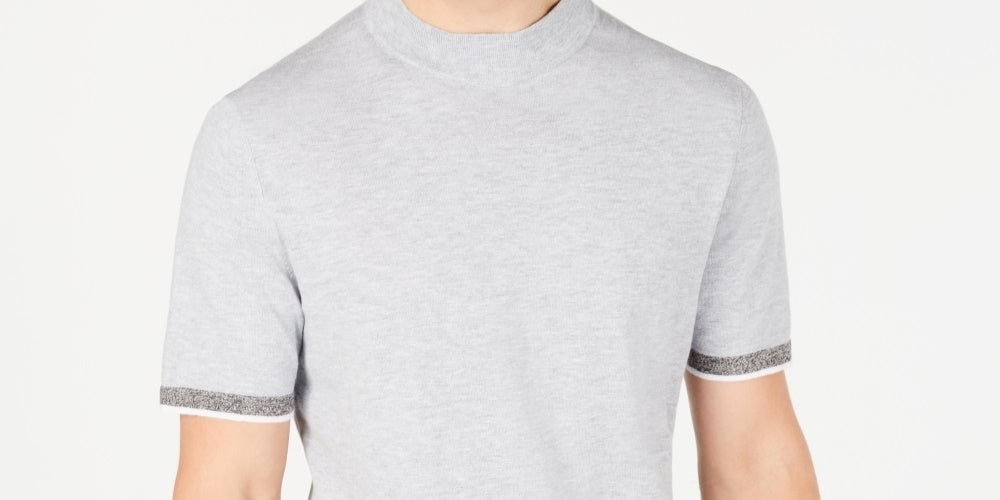 Alfani Men's Short Sleeve Mock Neck Sweater Grey Size XXX-Large