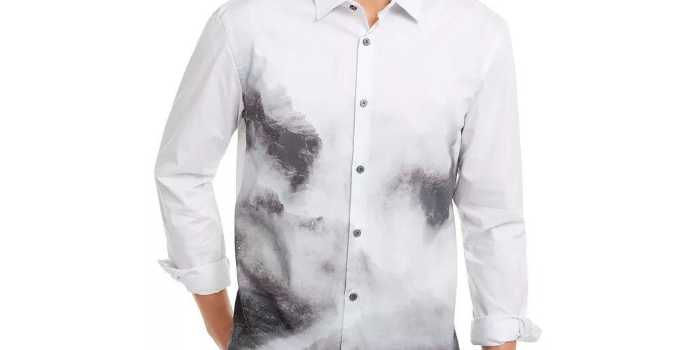 Alfani Men's Button Front Long Sleeve Casual Shirt Grey Size X-Large
