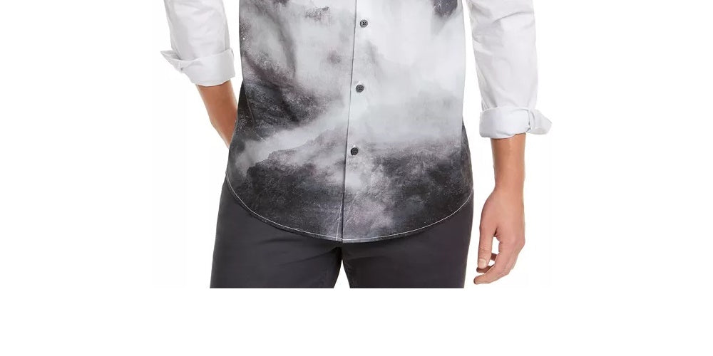 Alfani Men's Button Front Long Sleeve Casual Shirt Grey Size X-Large