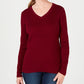 Karen Scott Women's Cotton V-Neck Sweater  Red Size Large
