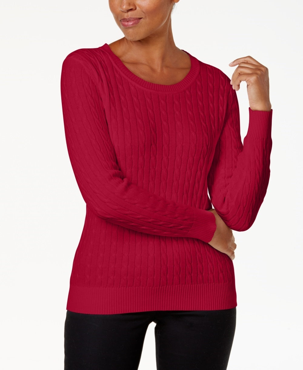 Karen Scott Women's Petite Cotton Cable-Knit Sweater Red Size Petite X-Large