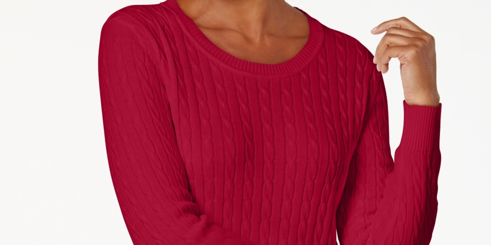 Karen Scott Women's Petite Cotton Cable-Knit Sweater Red Size Petite X-Large