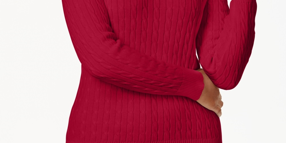Karen Scott Women's Petite Cotton Cable-Knit Sweater Red Size Petite X-Large