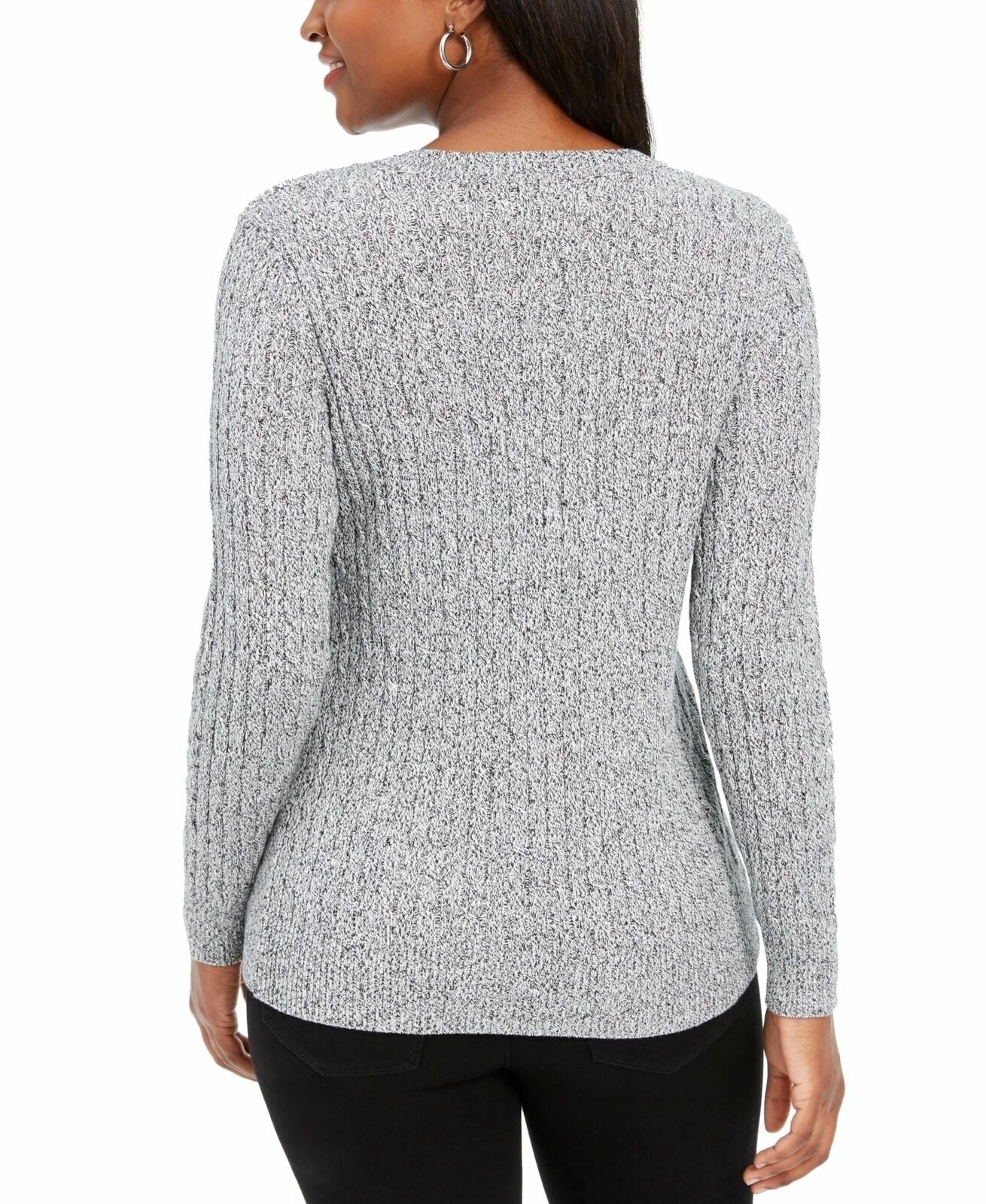 Karen Scott Women's Cotton Marled-Knit Sweater Gray Size Large
