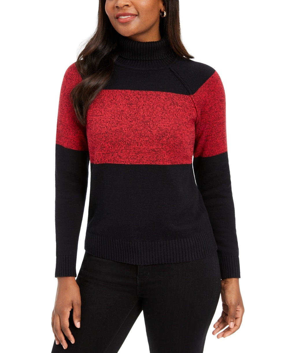Karen Scott Women's Petite Colorblock Cotton Turtleneck Sweater Red Petite Small