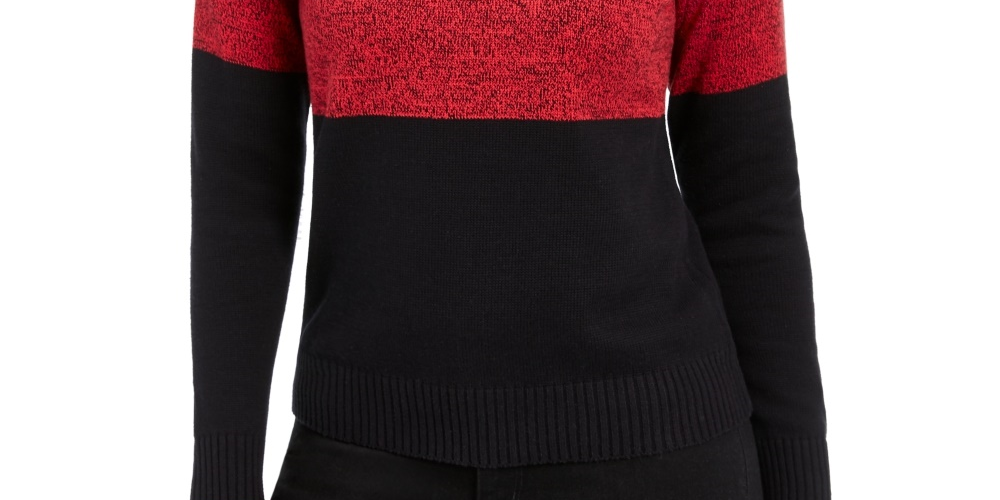 Karen Scott Women's Petite Colorblock Cotton Turtleneck Sweater Red Petite Small