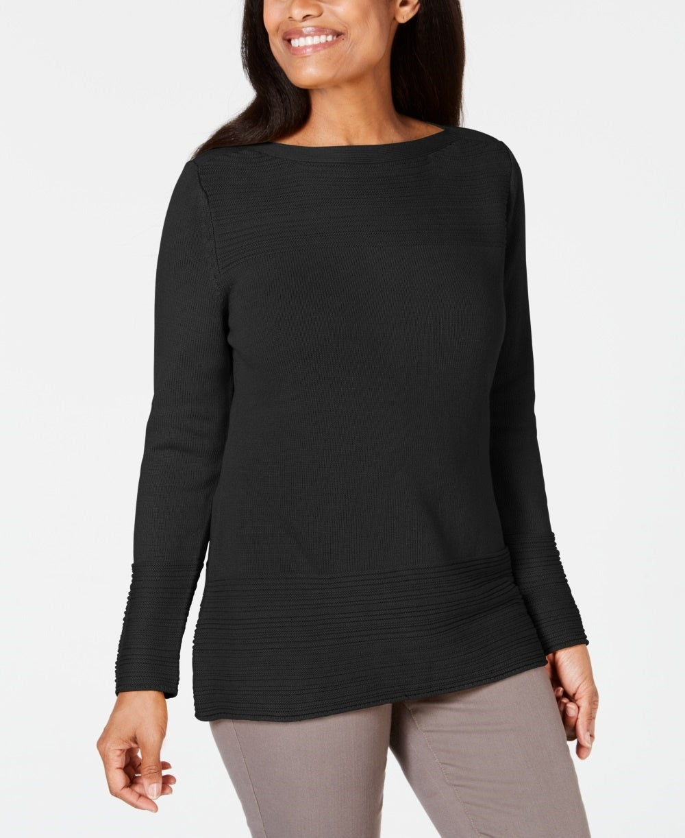 Karen Scott Women's Cotton Boat Neck Sweater Black Size Medium