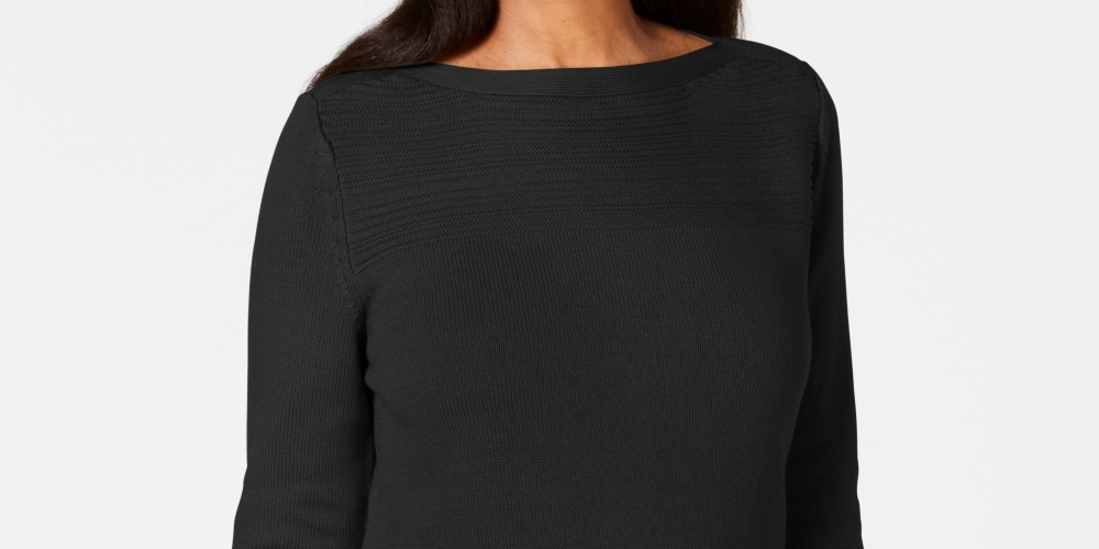 Karen Scott Women's Cotton Boat Neck Sweater Black Size Small