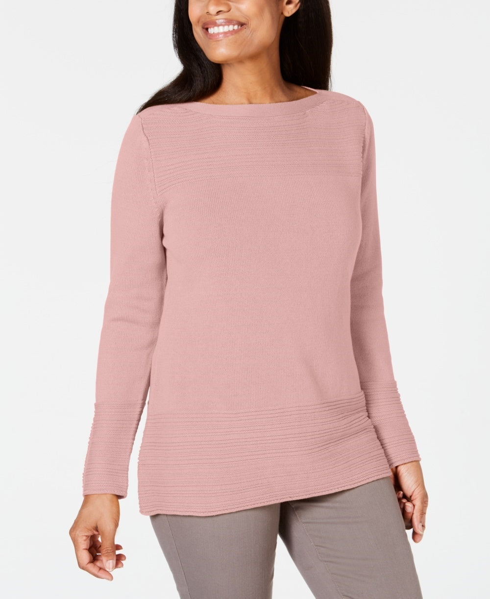 Karen Scott Women's Cotton Boat Neck Sweater Pink Size Large