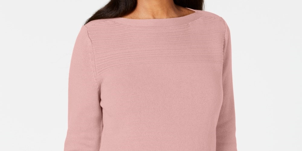 Karen Scott Women's Cotton Boat Neck Sweater Pink Size Large