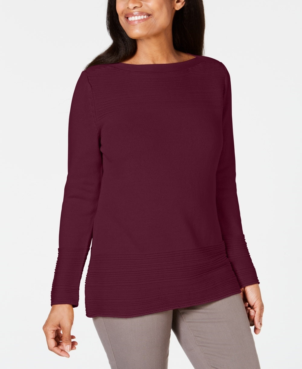 Karen Scott Women's Cotton Boat Neck Sweater Red Size X-Small