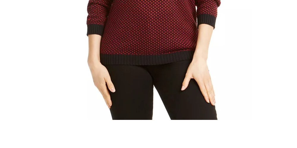 Karen Scott Women's Cotton Two Tone Henley Sweater Red Size Petite Small