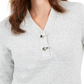 Karen Scott Women's Petite Hardware-Trim Cotton Henley Sweater Gray Size Petite Large