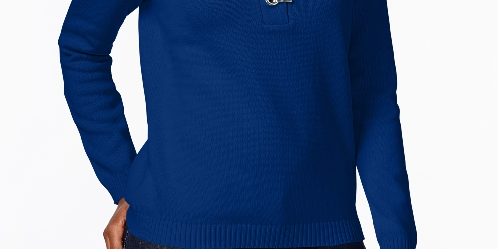 Karen Scott Women's Cotton Toggle Henley Sweater Blue Size Petite Medium