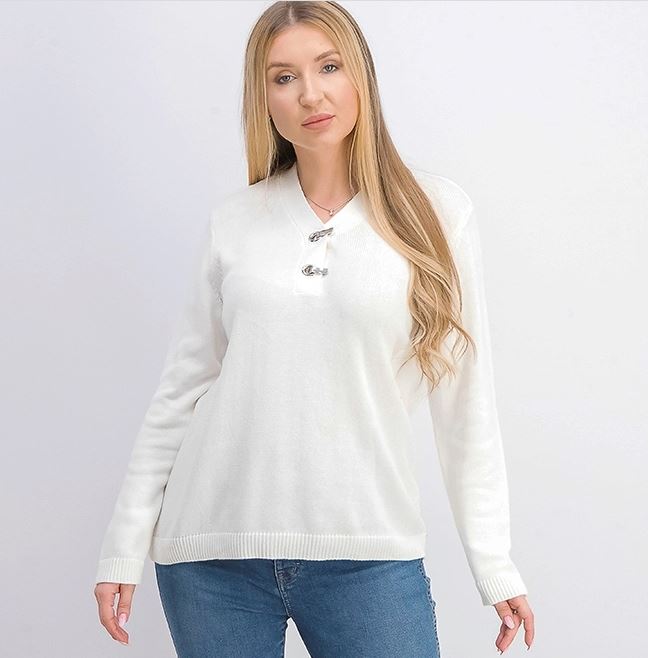 Karen Scott Women's Cotton Toggle Henley Sweater White Size Petite Small