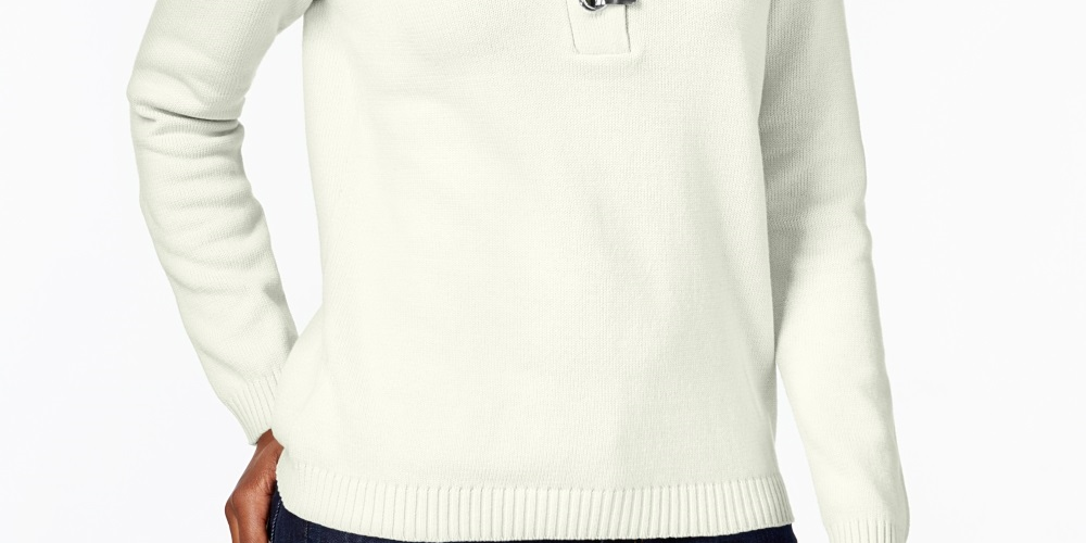 Karen Scott Women's Petite Cotton Toggle Henley Sweater White Size Petite Large